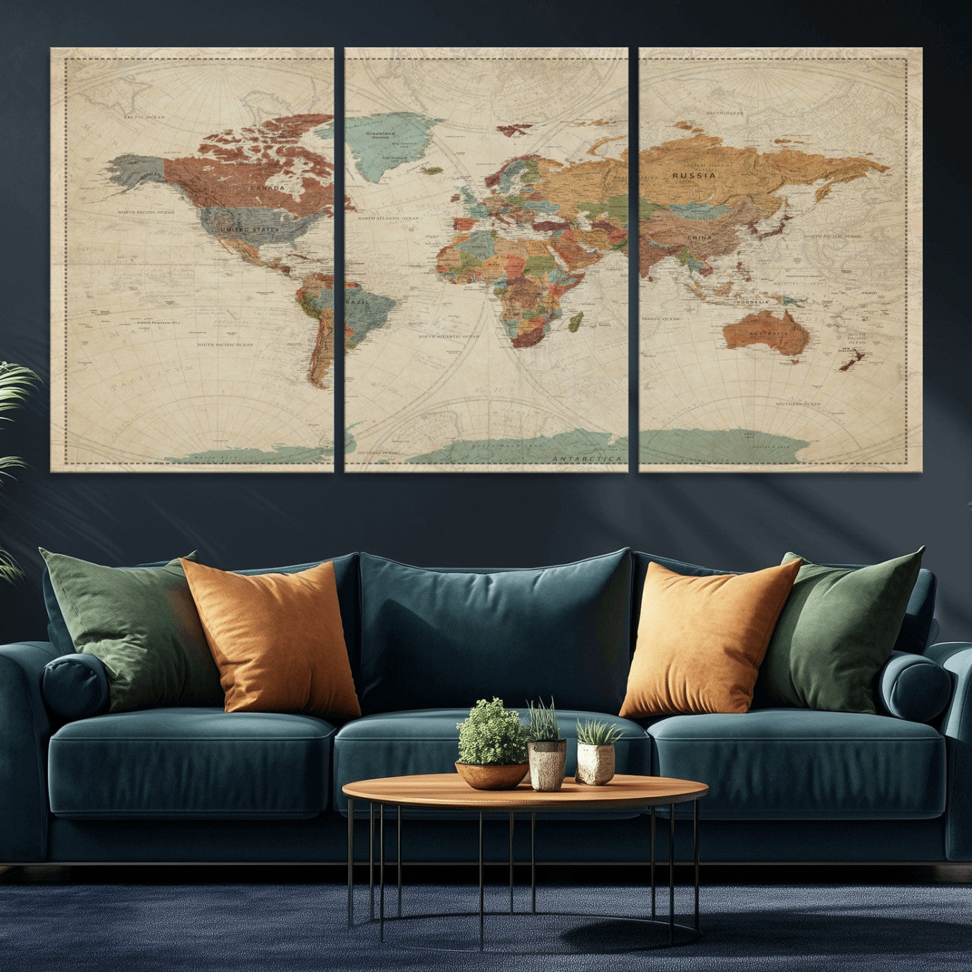 68428598-MGV-CV-36X24 - World Map Wall Art Canvas Print, Modern Decorative Framed Map Artwork Prints for Living Room, Office, Bedroom Wall Decor
