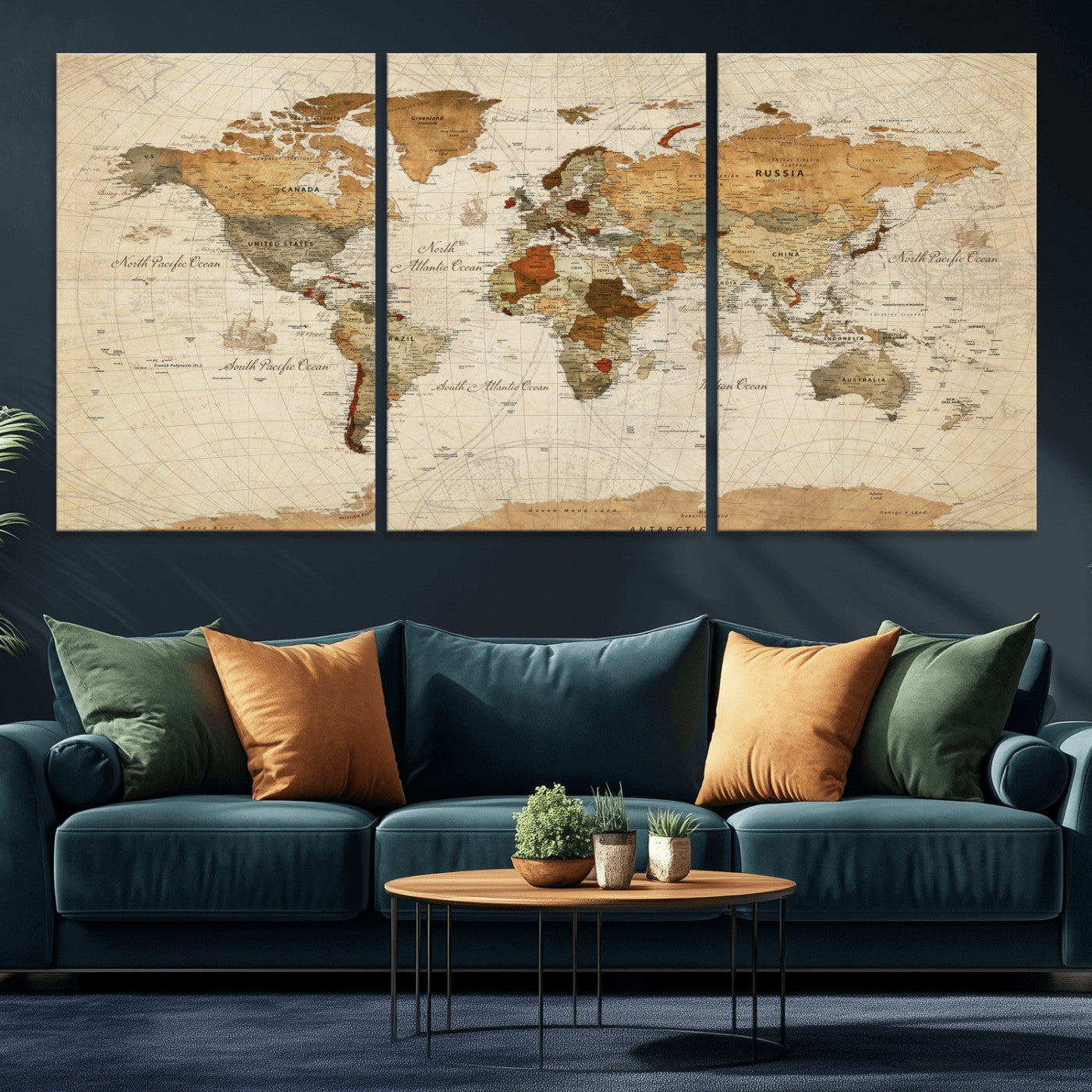 30704397-MGV-CV-36X24 - World Map Wall Art Canvas Print, Modern Decorative Framed Map Artwork Prints for Living Room, Office, Bedroom Wall Decor