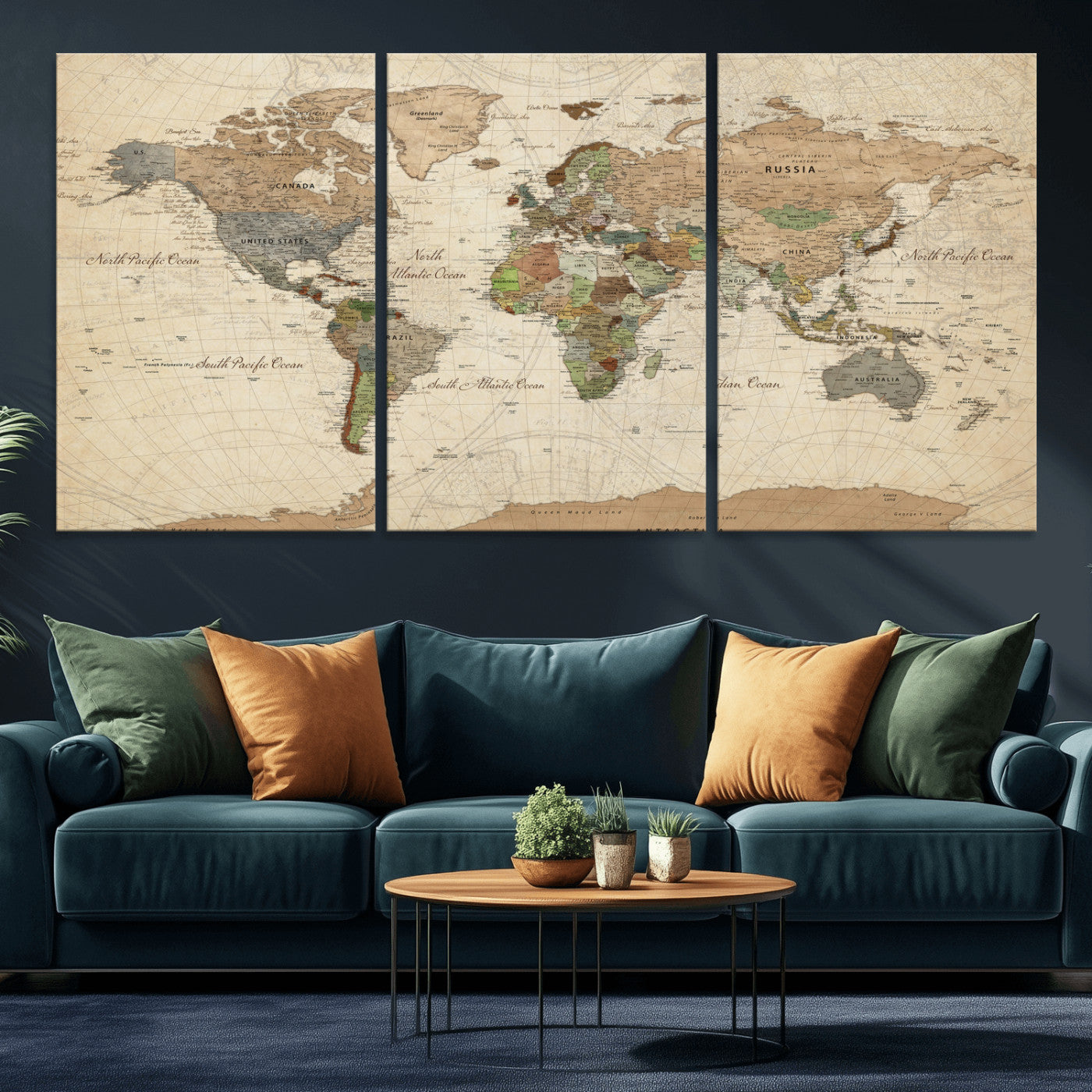 36735609-MGV-CV-36X24 - World Map Wall Art Canvas Print, Modern Decorative Framed Map Artwork Prints for Living Room, Office, Bedroom Wall Decor