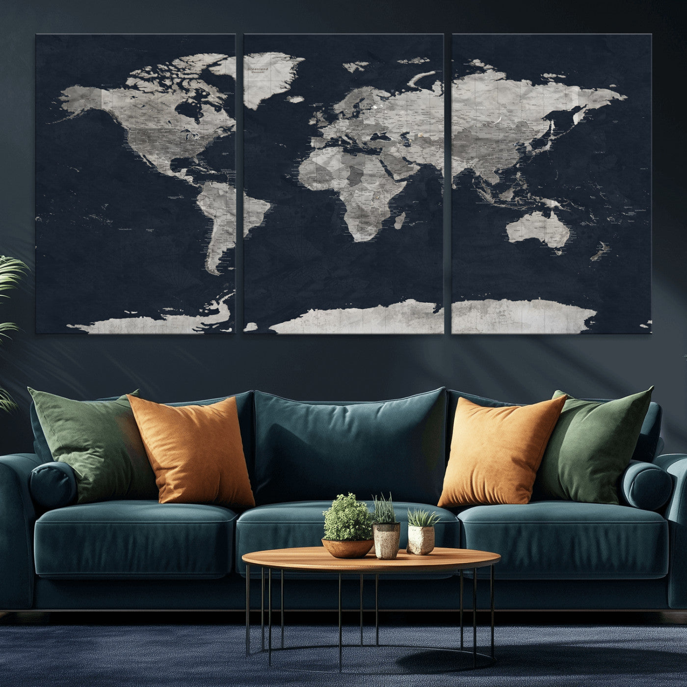 53886659-MGV-CV-36X24 - World Map Wall Art Canvas Print, Modern Decorative Framed Map Artwork Prints for Living Room, Office, Bedroom Wall Decor