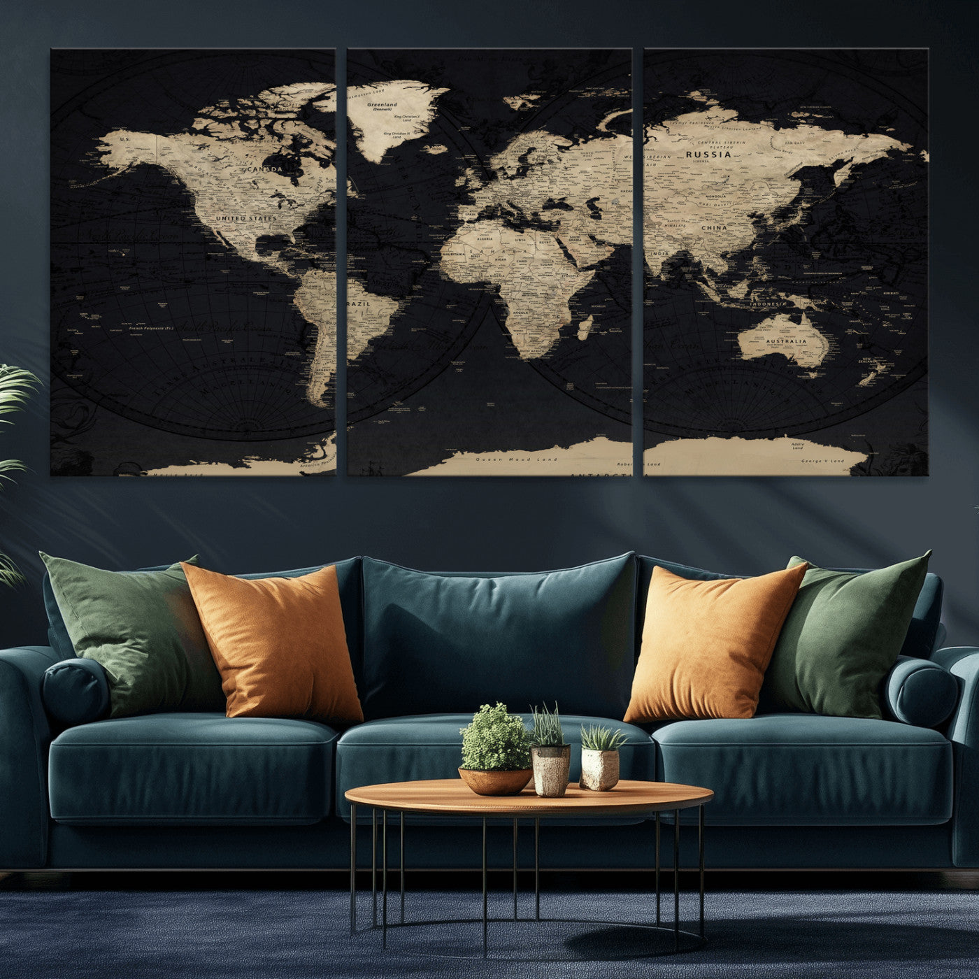 61835687-MGV-CV-36X24 - World Map Wall Art Canvas Print, Modern Decorative Framed Map Artwork Prints for Living Room, Office, Bedroom Wall Decor