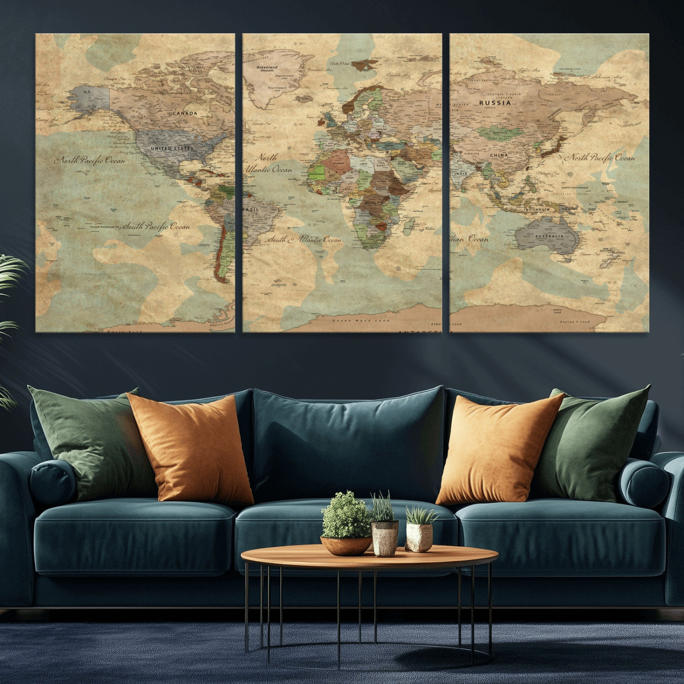 72396478-MGV-CV-36X24 - World Map Wall Art Canvas Print, Modern Decorative Framed Map Artwork Prints for Living Room, Office, Bedroom Wall Decor