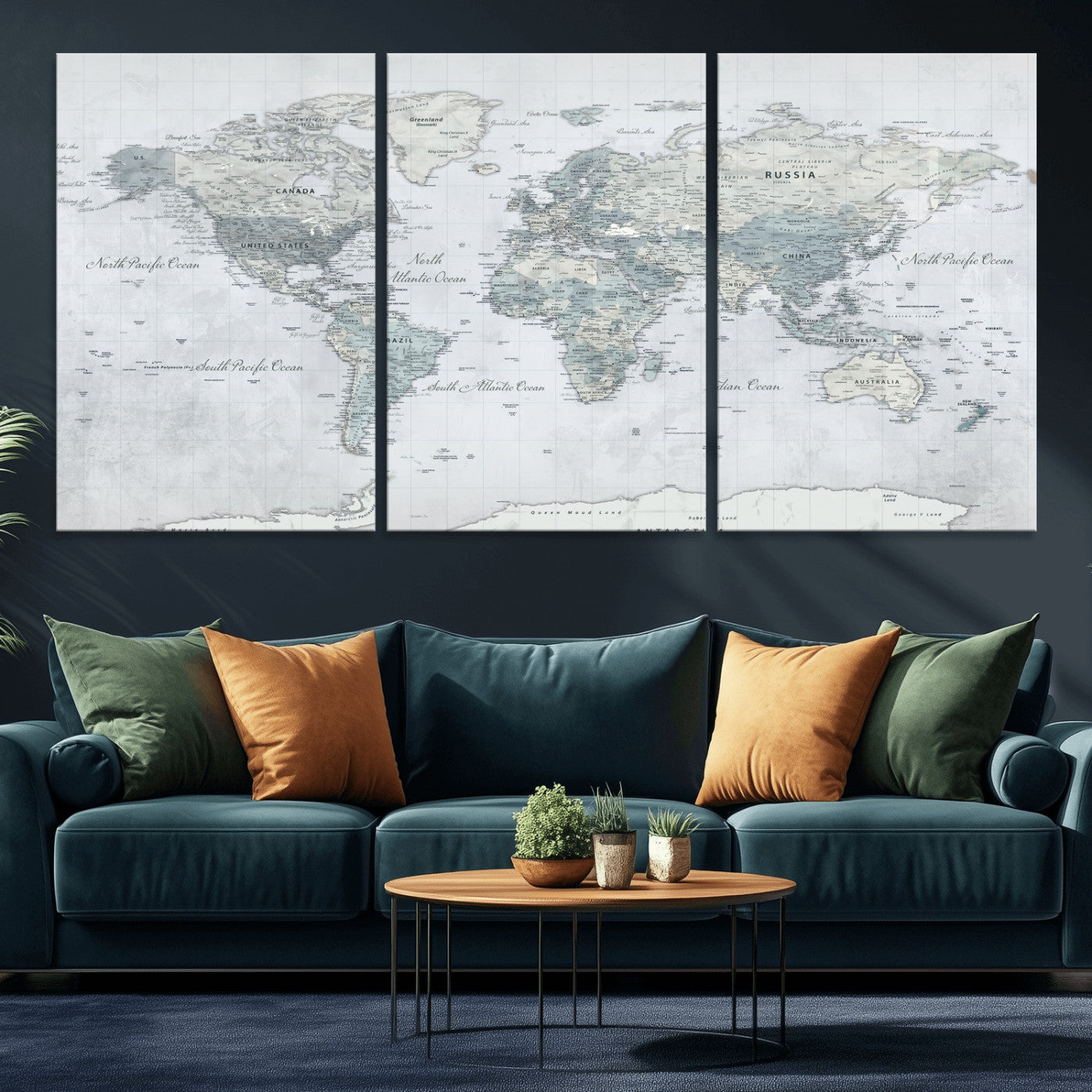 71091917-MGV-CV-36X24 - World Map Wall Art Canvas Print, Modern Decorative Framed Map Artwork Prints for Living Room, Office, Bedroom Wall Decor
