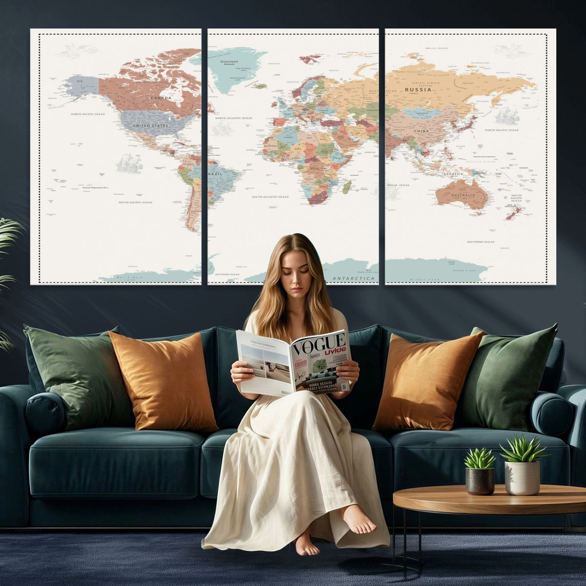 63447567-MGV-CV-36X24 - Pastel Colors World Map Wall Art Canvas Print