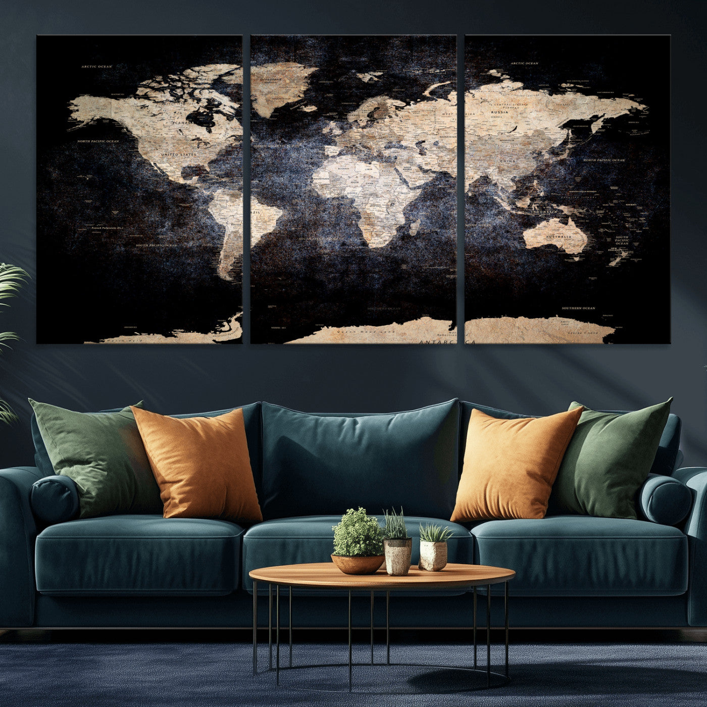 56713386-MGV-CV-36X24 - World Map Wall Art Canvas Print, Modern Decorative Framed Map Artwork Prints for Living Room, Office, Bedroom Wall Decor