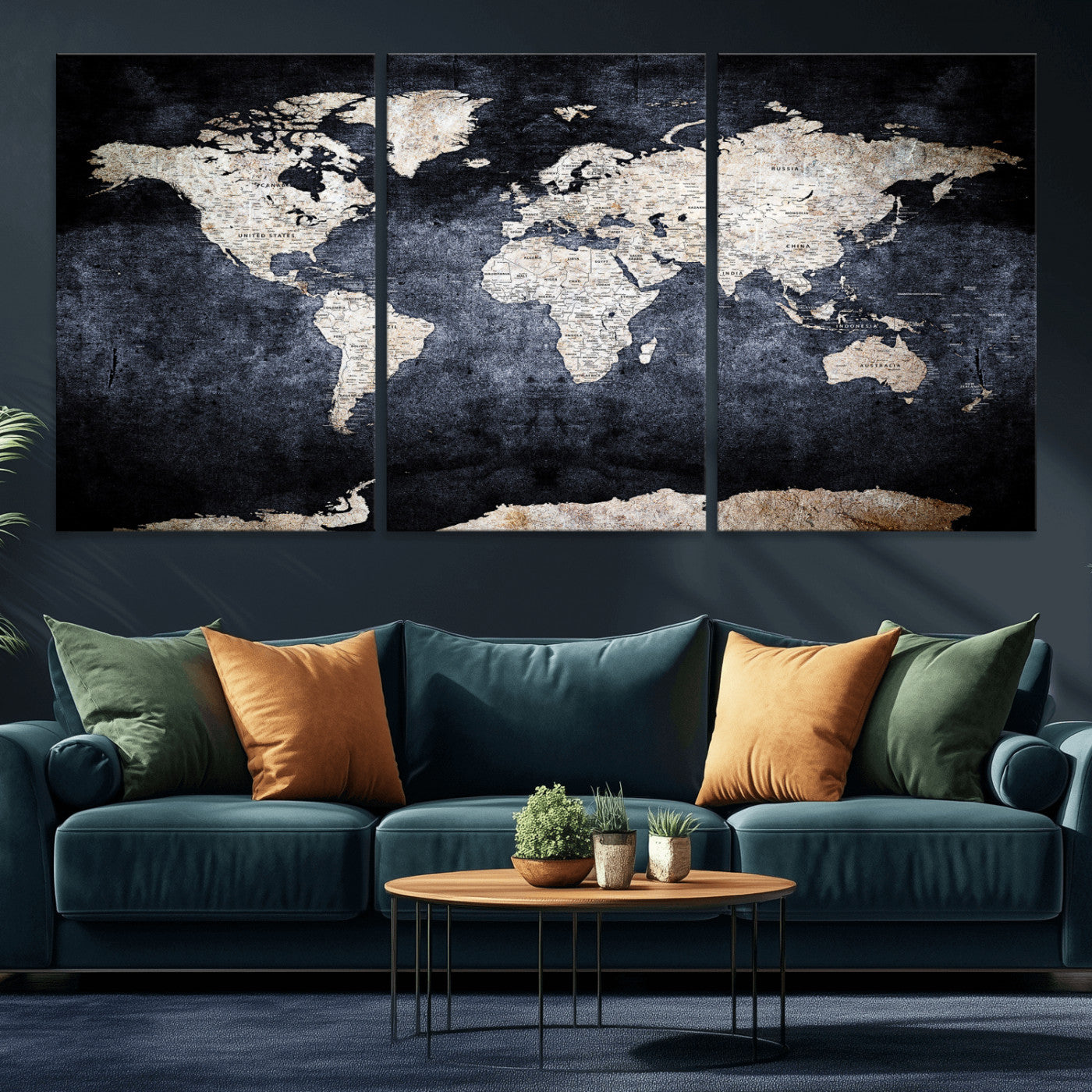 41193404-MGV-CV-36X24 - World Map Wall Art Canvas Print, Modern Decorative Framed Map Artwork Prints for Living Room, Office, Bedroom Wall Decor