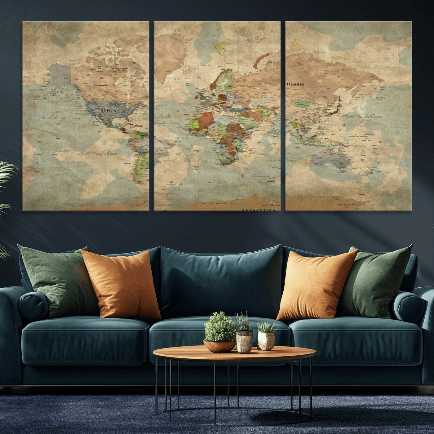 31492148-MGV-CV-36X24 - World Map Wall Art Canvas Print, Modern Decorative Framed Map Artwork Prints for Living Room, Office, Bedroom Wall Decor