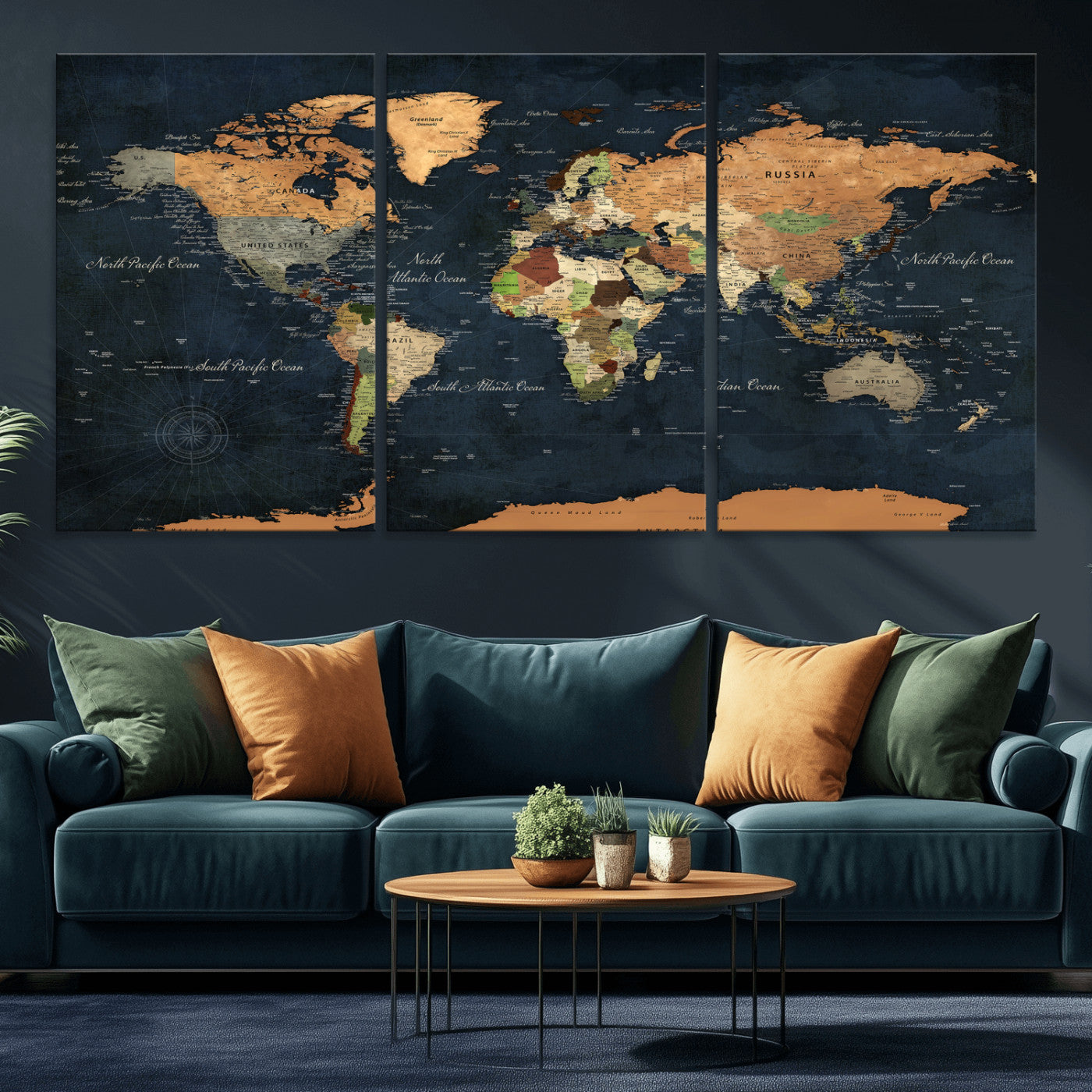 53717402-MGV-CV-36X24 - World Map Wall Art Canvas Print, Modern Decorative Framed Map Artwork Prints for Living Room, Office, Bedroom Wall Decor