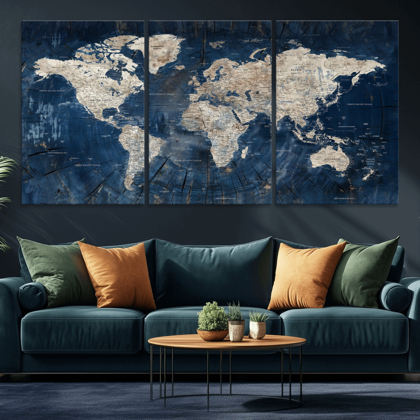 56126010-MGV-CV-36X24 - World Map Wall Art Canvas Print, Modern Decorative Framed Map Artwork Prints for Living Room, Office, Bedroom Wall Decor