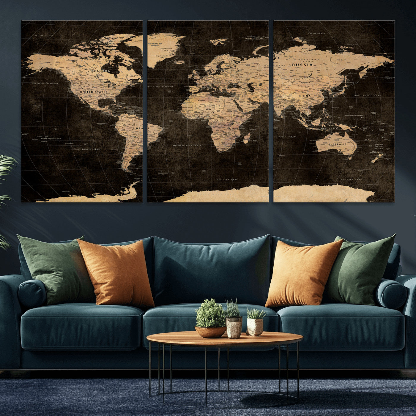 17790470-MGV-CV-36X24 - World Map Wall Art Canvas Print, Modern Decorative Framed Map Artwork Prints for Living Room, Office, Bedroom Wall Decor