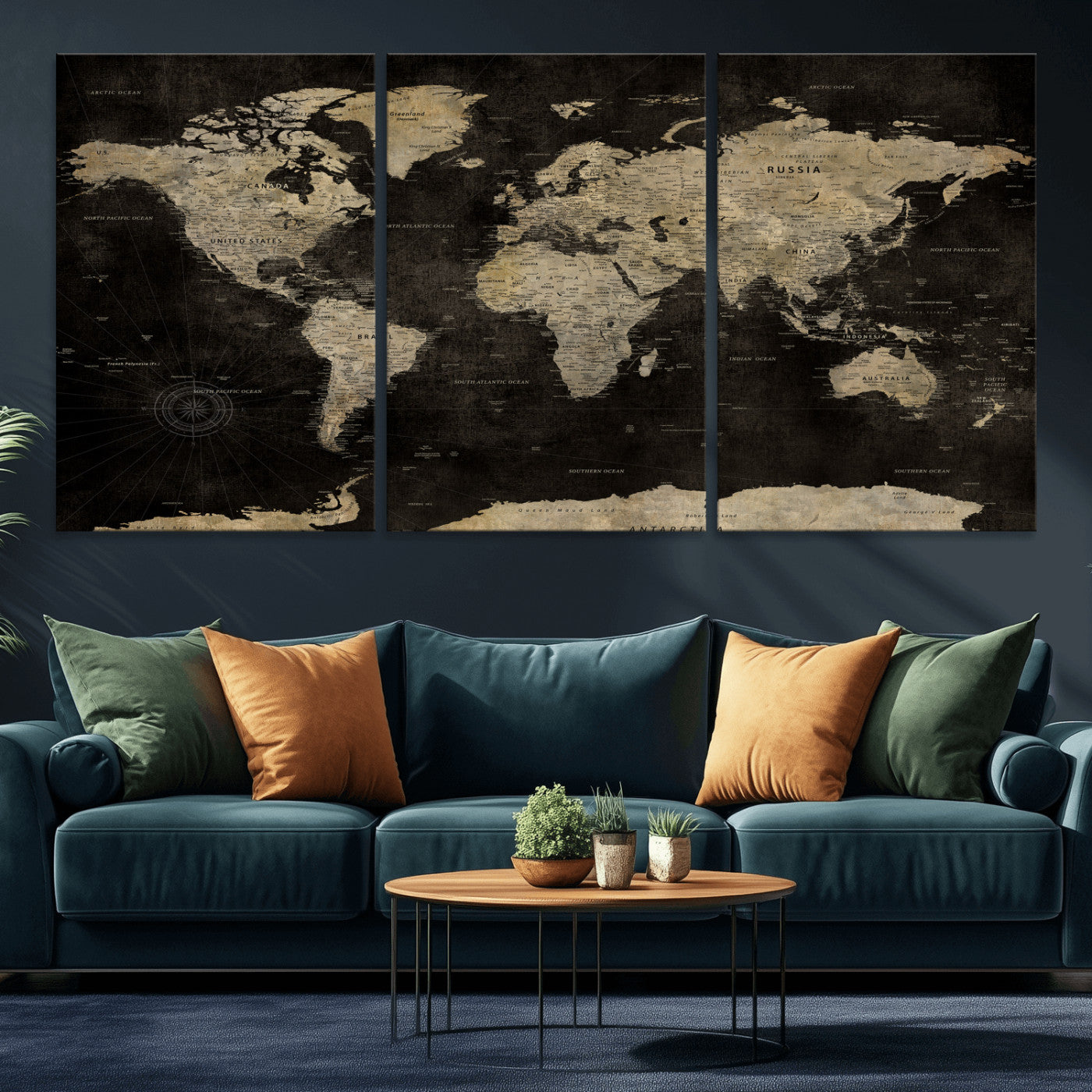 60653880-MGV-CV-36X24 - World Map Wall Art Canvas Print, Modern Decorative Framed Map Artwork Prints for Living Room, Office, Bedroom Wall Decor