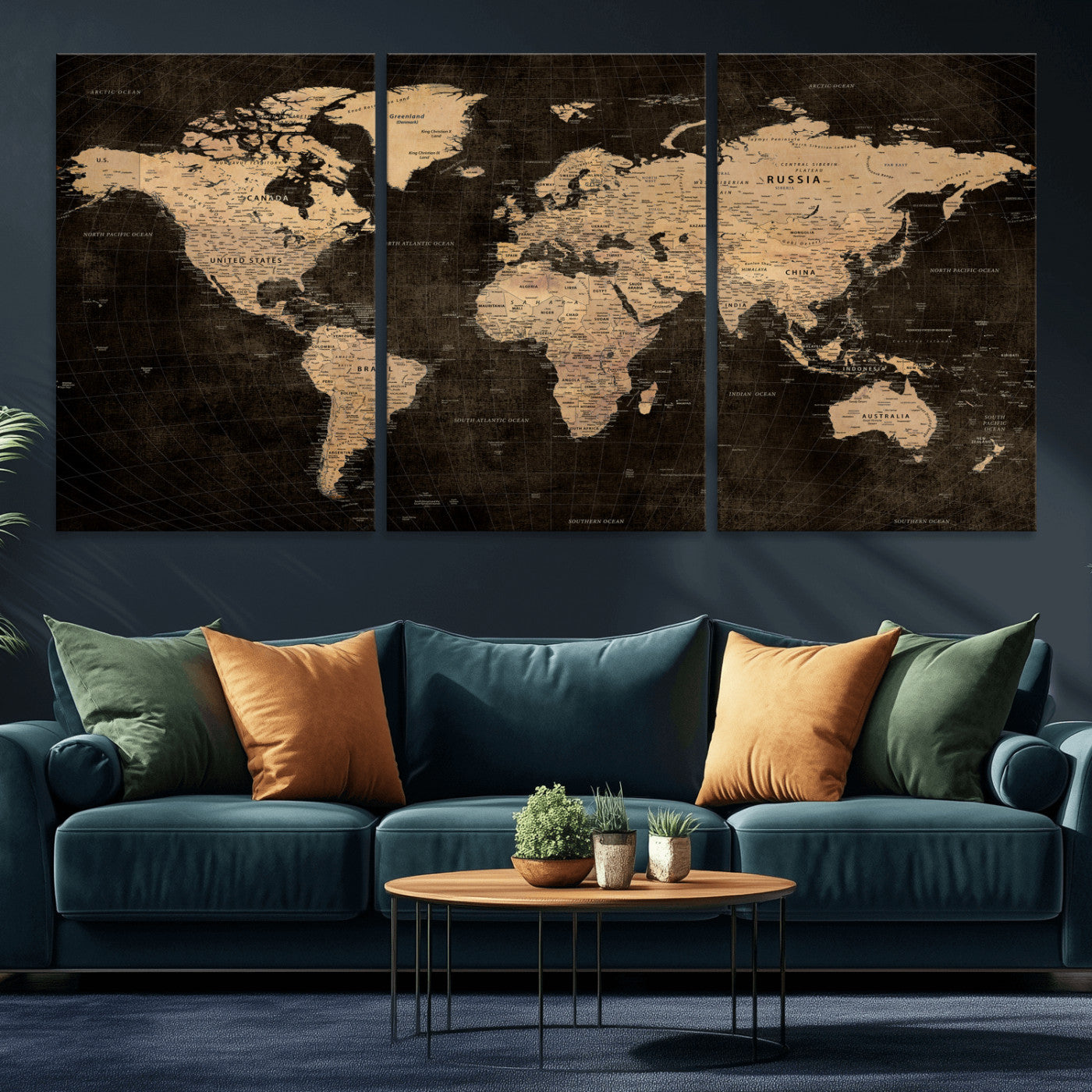 15118265-MGV-CV-36X24 - World Map Wall Art Canvas Print, Modern Decorative Framed Map Artwork Prints for Living Room, Office, Bedroom Wall Decor