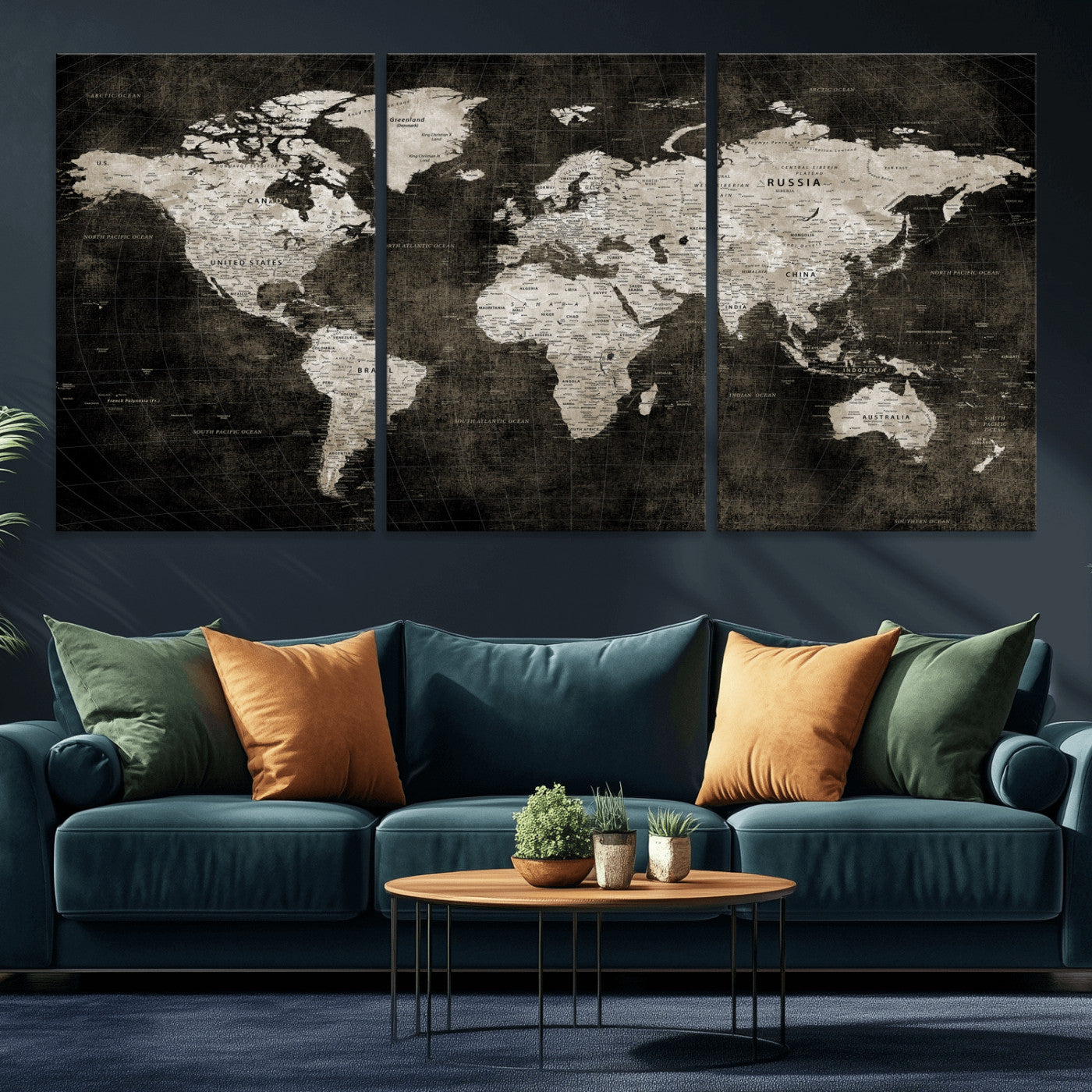 94581666-MGV-CV-36X24 - World Map Wall Art Canvas Print, Modern Decorative Framed Map Artwork Prints for Living Room, Office, Bedroom Wall Decor