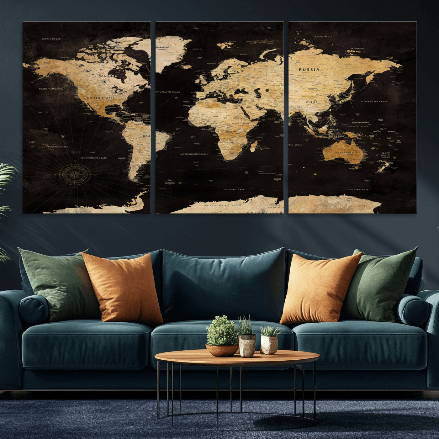 70468159-MGV-CV-36X24 - World Map Wall Art Canvas Print, Modern Decorative Framed Map Artwork Prints for Living Room, Office, Bedroom Wall Decor