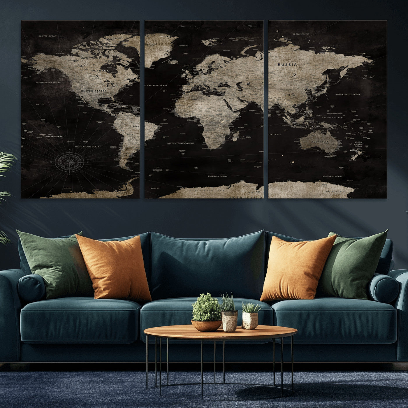 56225956-MGV-CV-36X24 - World Map Wall Art Canvas Print, Modern Decorative Framed Map Artwork Prints for Living Room, Office, Bedroom Wall Decor
