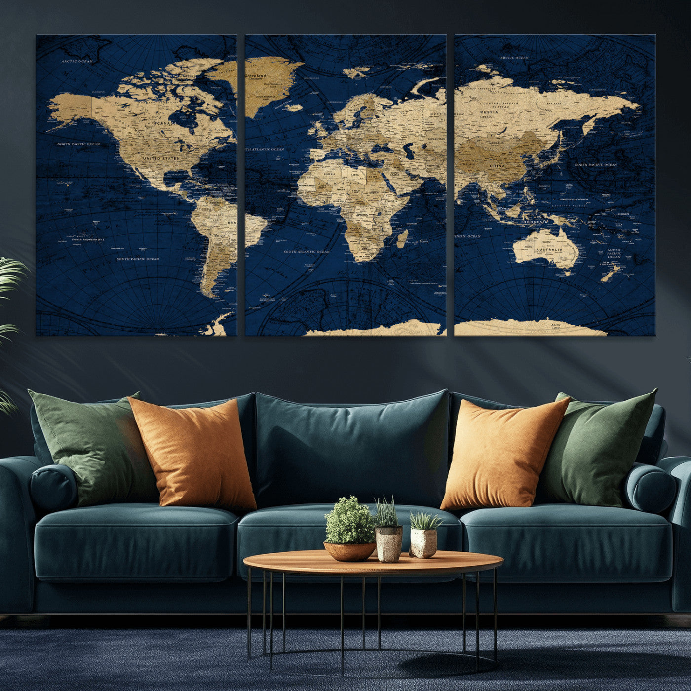 54770746-MGV-CV-36X24 - World Map Wall Art Canvas Print, Modern Decorative Framed Map Artwork Prints for Living Room, Office, Bedroom Wall Decor