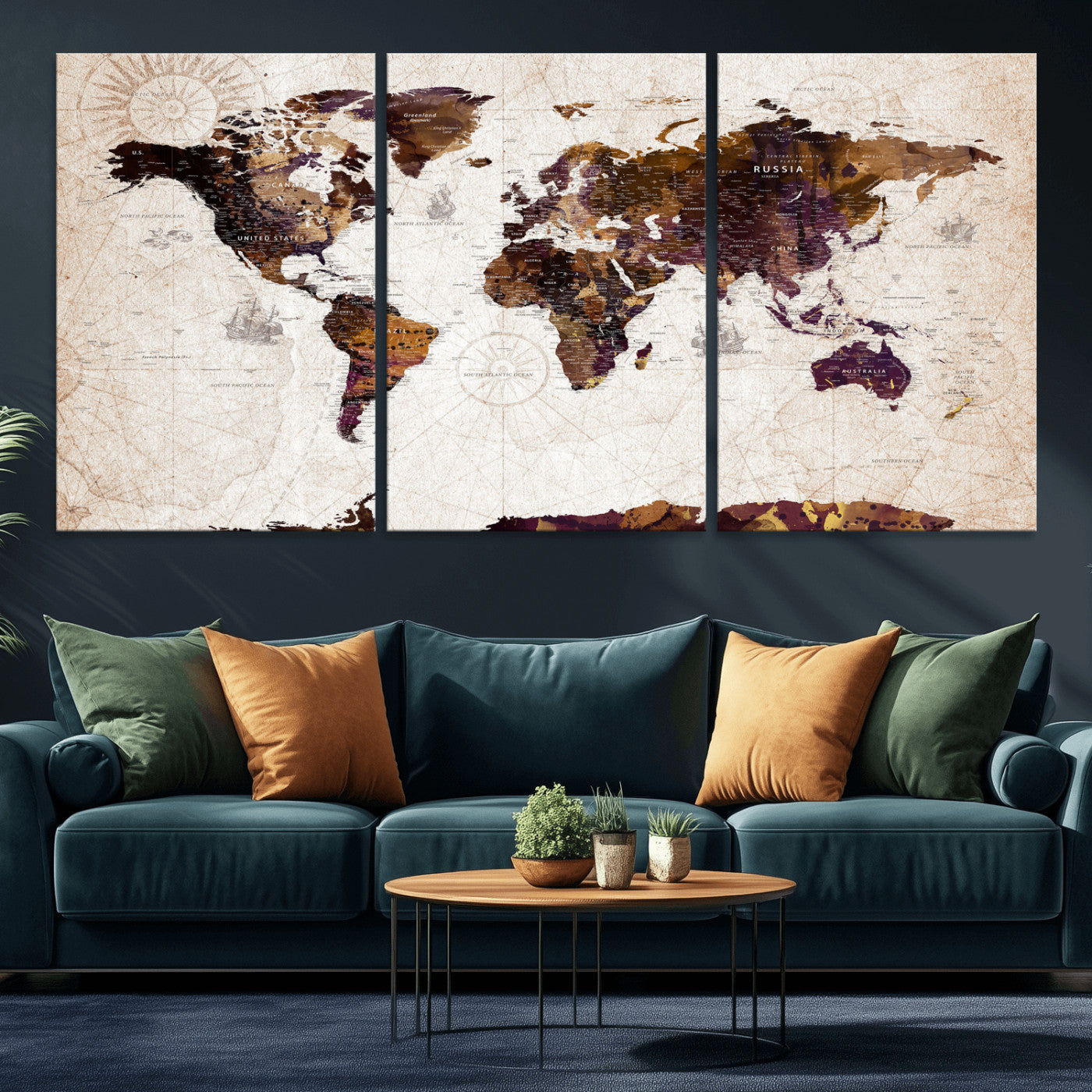 53400857-MGV-CV-36X24 - World Map Wall Art Canvas Print, Modern Decorative Framed Map Artwork Prints for Living Room, Office, Bedroom Wall Decor