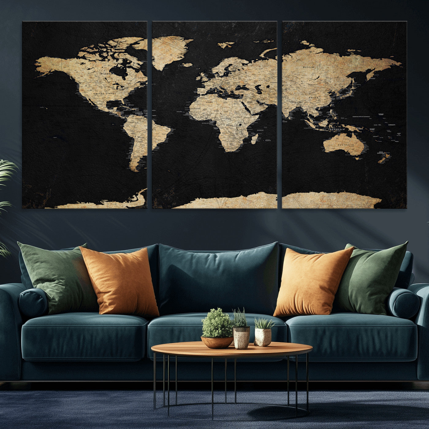 71518849-MGV-CV-36X24 - World Map Wall Art Canvas Print, Modern Decorative Framed Map Artwork Prints for Living Room, Office, Bedroom Wall Decor