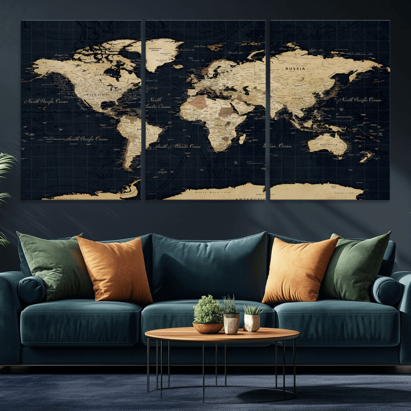 45063434-MGV-CV-36X24 - World Map Wall Art Canvas Print, Modern Decorative Framed Map Artwork Prints for Living Room, Office, Bedroom Wall Decor
