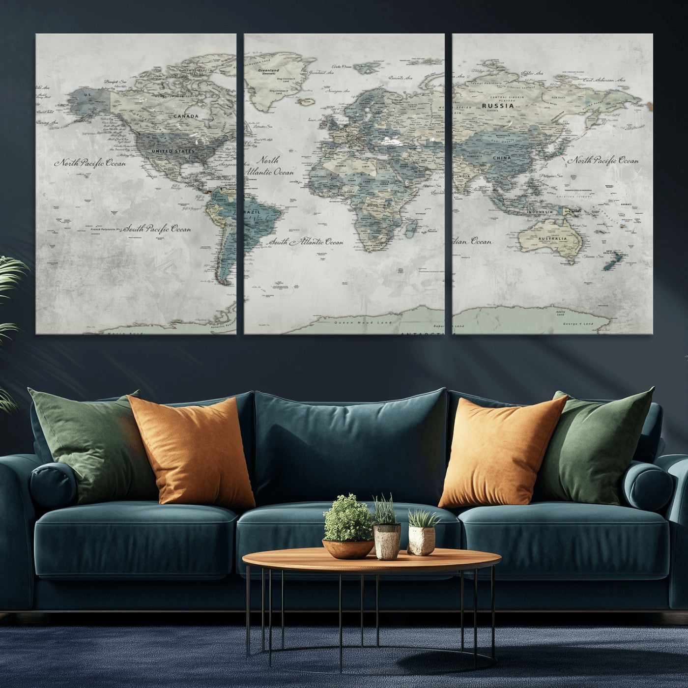 91132939-MGV-CV-36X24 - World Map Wall Art Canvas Print, Modern Decorative Framed Map Artwork Prints for Living Room, Office, Bedroom Wall Decor