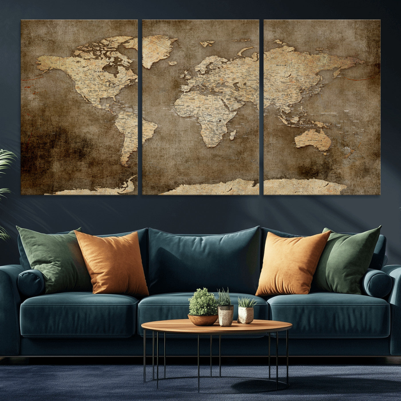35847542-MGV-CV-36X24 - World Map Wall Art Canvas Print, Modern Decorative Framed Map Artwork Prints for Living Room, Office, Bedroom Wall Decor