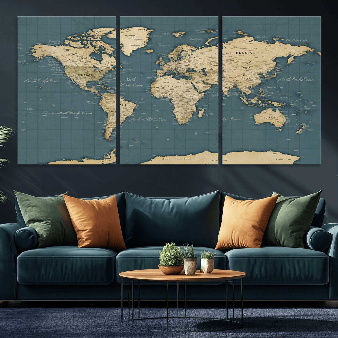 99599383-MGV-CV-36X24 - World Map Wall Art Canvas Print, Modern Decorative Framed Map Artwork Prints for Living Room, Office, Bedroom Wall Decor