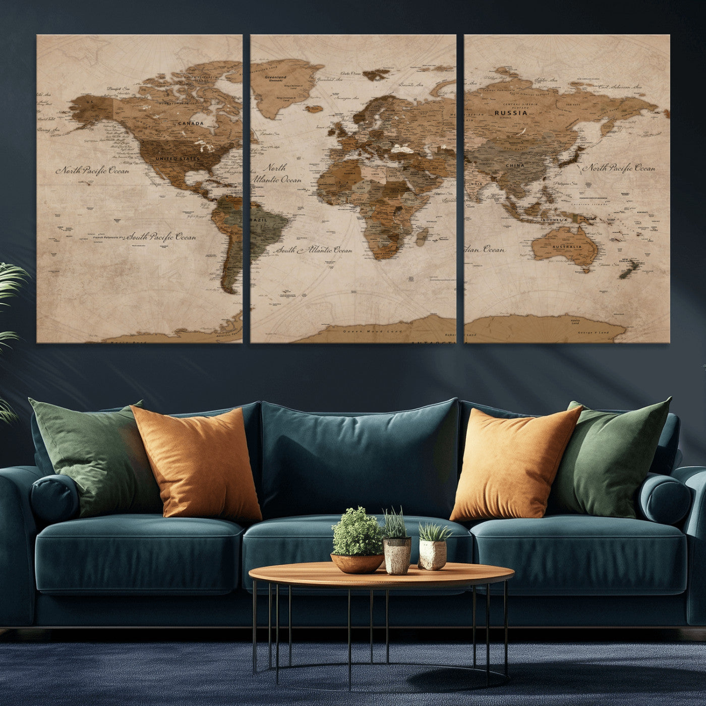 40064188-MGV-CV-36X24 - World Map Wall Art Canvas Print, Modern Decorative Framed Map Artwork Prints for Living Room, Office, Bedroom Wall Decor