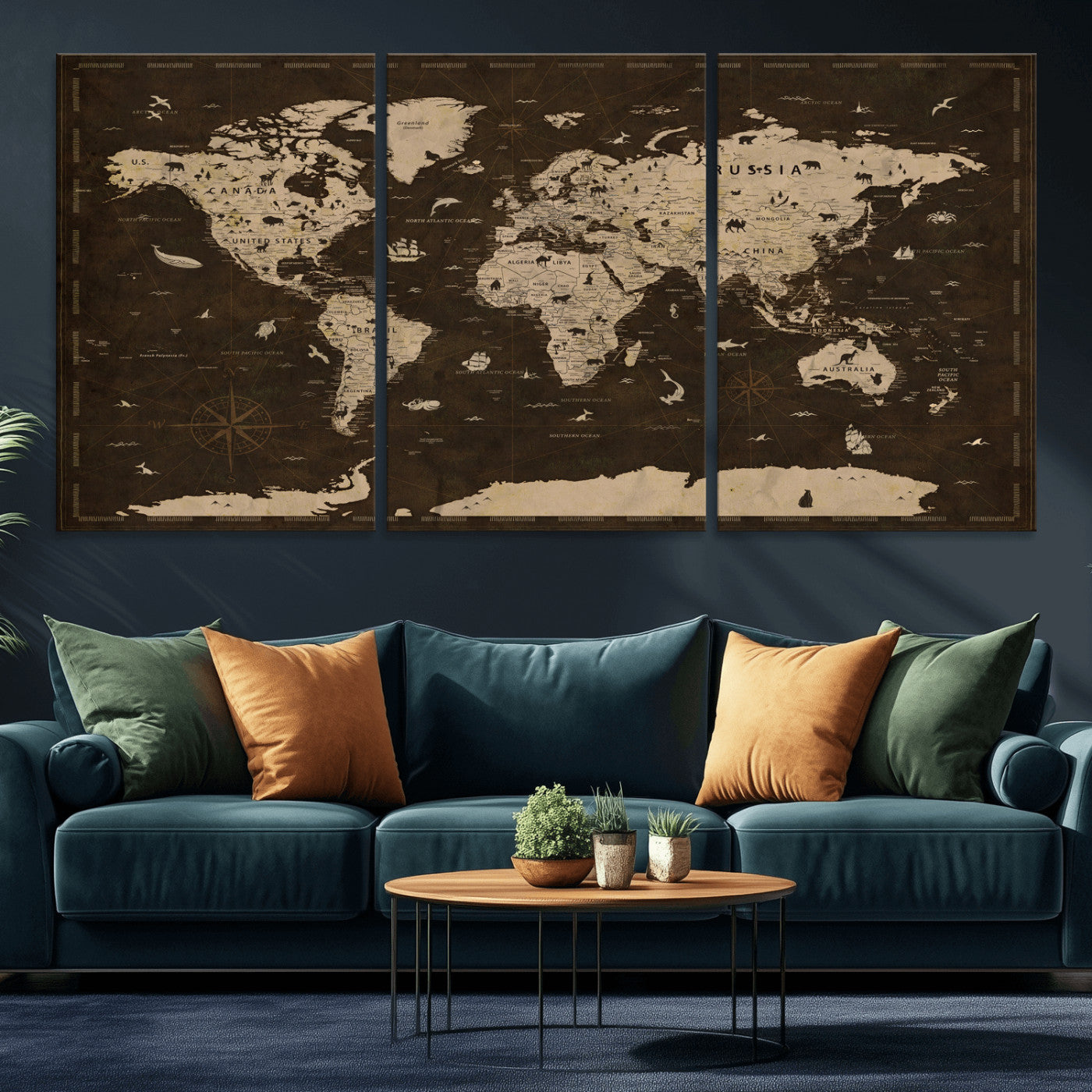 44276398-MGV-CV-36X24 - World Map Wall Art Canvas Print, Modern Decorative Framed Map Artwork Prints for Living Room, Office, Bedroom Wall Decor
