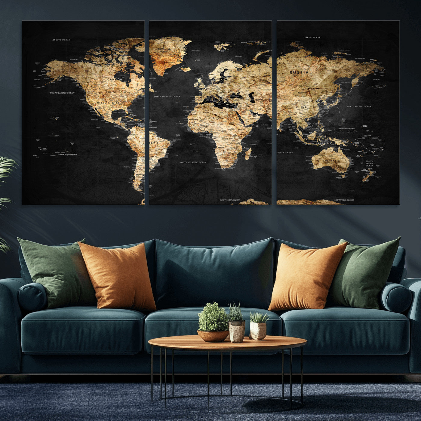 23568589-MGV-CV-36X24 - World Map Wall Art Canvas Print, Modern Decorative Framed Map Artwork Prints for Living Room, Office, Bedroom Wall Decor