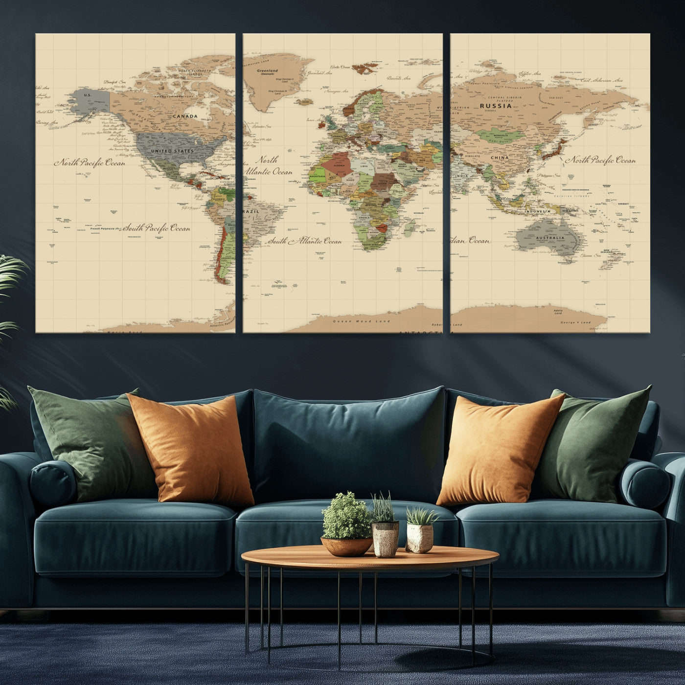 31407854-MGV-CV-36X24 - World Map Wall Art Canvas Print, Modern Decorative Framed Map Artwork Prints for Living Room, Office, Bedroom Wall Decor
