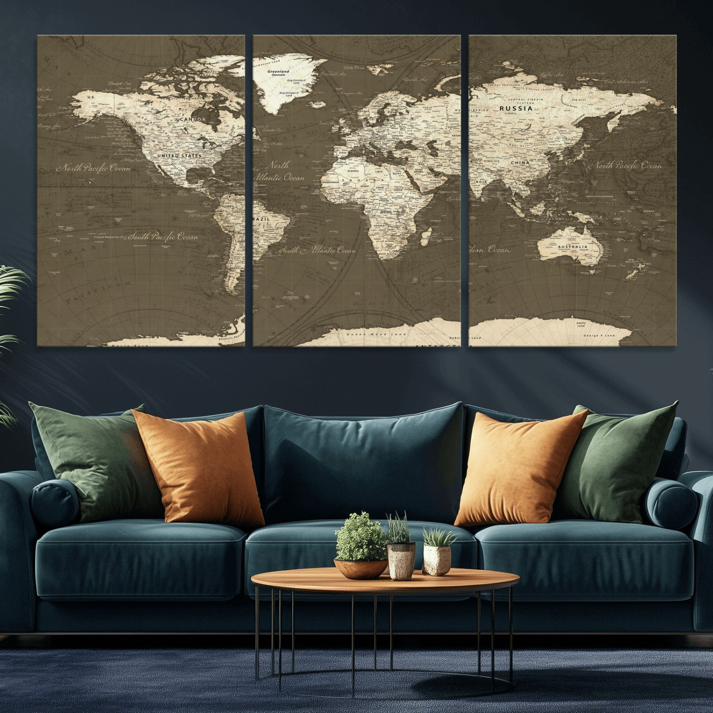 33202610-MGV-CV-36X24 - World Map Wall Art Canvas Print, Modern Decorative Framed Map Artwork Prints for Living Room, Office, Bedroom Wall Decor