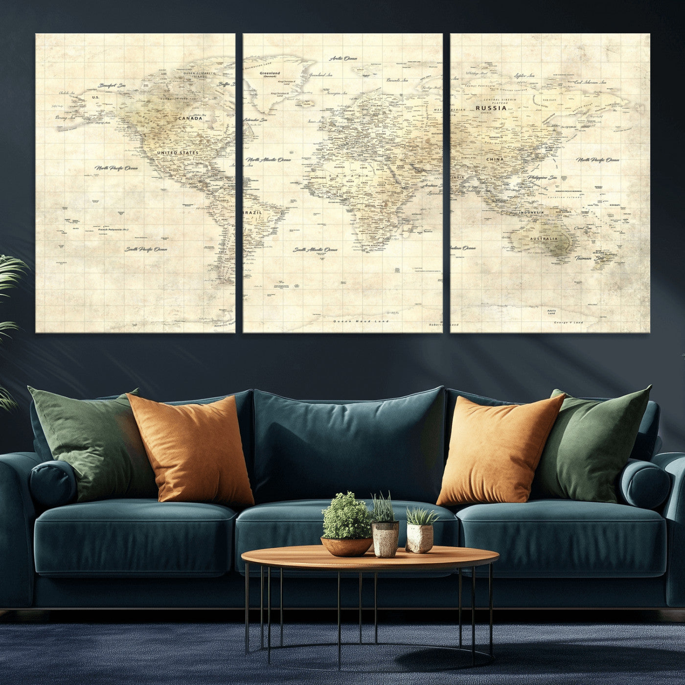 17101439-MGV-CV-36X24 - World Map Wall Art Canvas Print, Modern Decorative Framed Map Artwork Prints for Living Room, Office, Bedroom Wall Decor