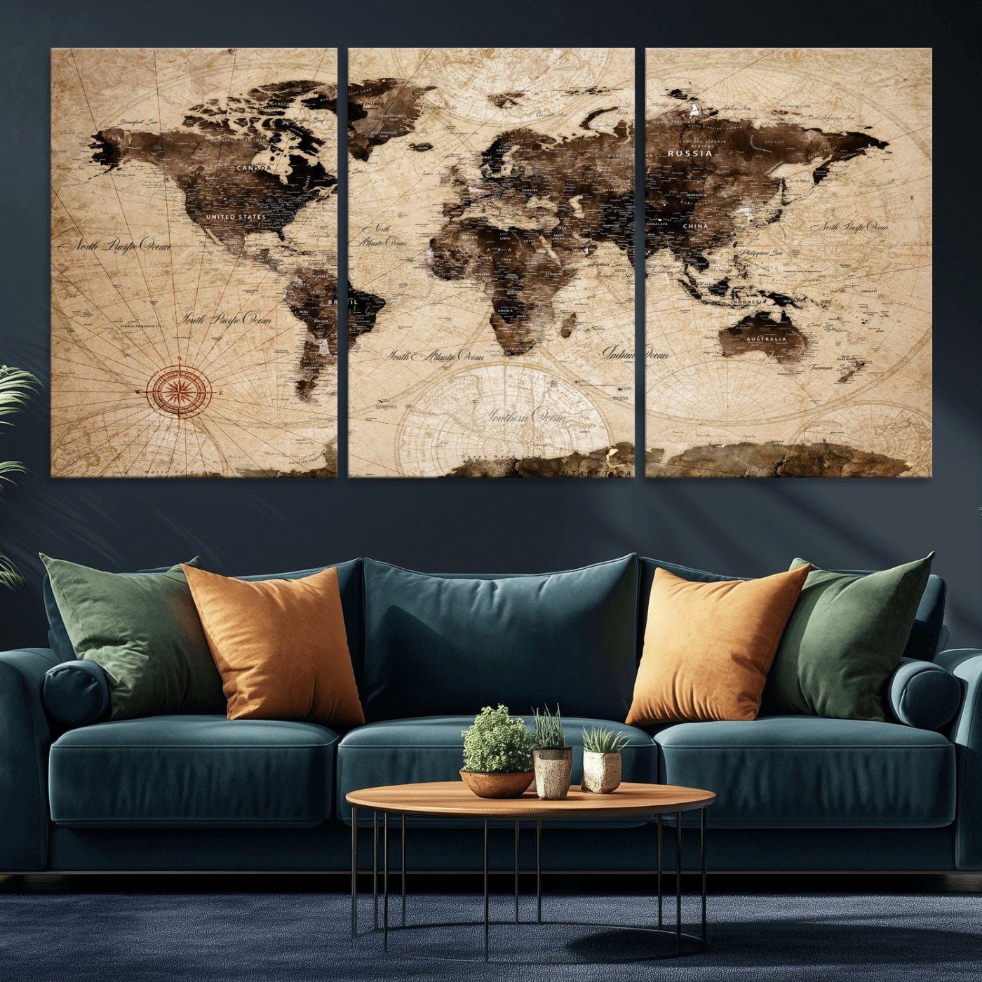 47657418-MGV-CV-36X24 - World Map Wall Art Canvas Print, Modern Decorative Framed Map Artwork Prints for Living Room, Office, Bedroom Wall Decor