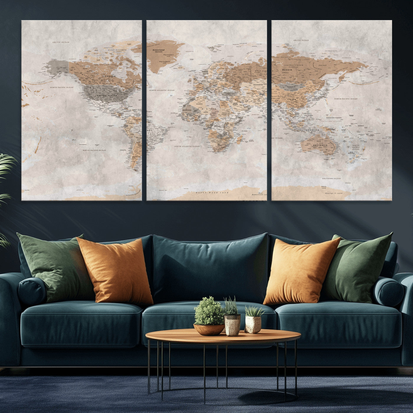 34051638-MGV-CV-36X24 - World Map Wall Art Canvas Print, Modern Decorative Framed Map Artwork Prints for Living Room, Office, Bedroom Wall Decor