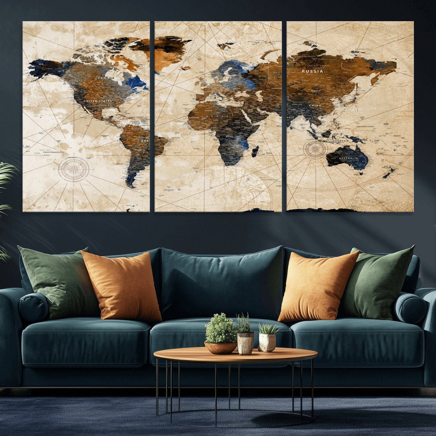 15727090-MGV-CV-36X24 - World Map Wall Art Canvas Print, Modern Decorative Framed Map Artwork Prints for Living Room, Office, Bedroom Wall Decor