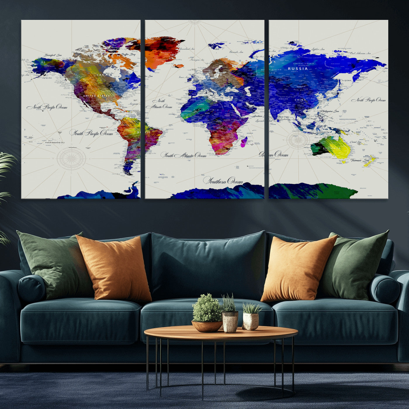 49670038-MGV-CV-36X24 - World Map Wall Art Canvas Print, Modern Decorative Framed Map Artwork Prints for Living Room, Office, Bedroom Wall Decor