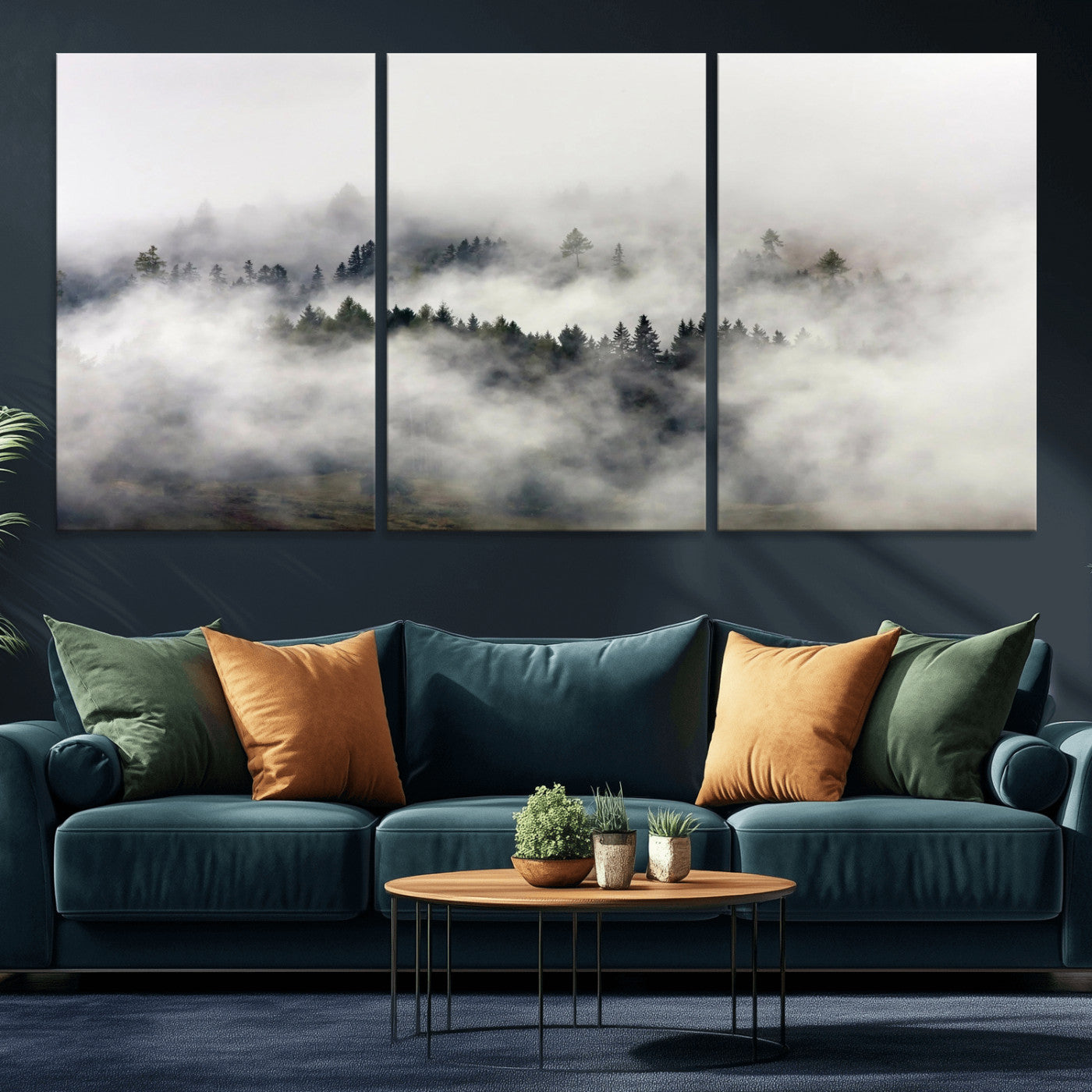 63235457-MGV-CV-36X24 - Foggy Forest Wall Art Canvas Print, Misty Pine Tree Landscape Wall Art Print, Framed Wall Art Ready to Hang