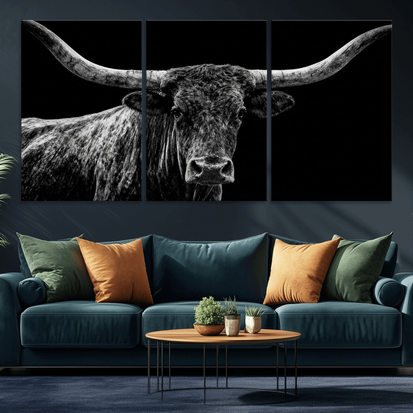 86568508-MGV-CV-36X24 - Vintage Texas Longhorn Bull Wall Art Canvas Print, Texas Cow Portrait Print, Framed Bull Wall Art Ready to Hang