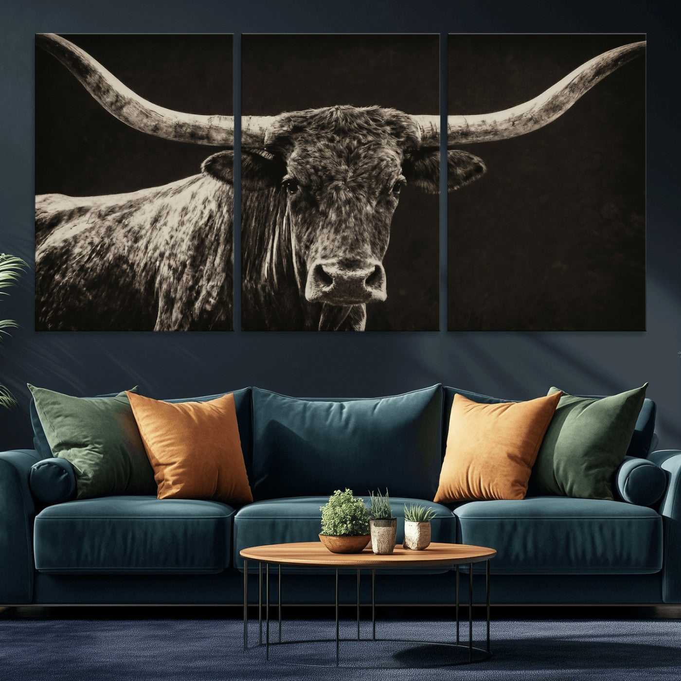 74513721-MGV-CV-36X24 - Vintage Texas Longhorn Bull Wall Art Canvas Print, Cow Portrait Photography Print, Framed Wall Art Ready to Hang