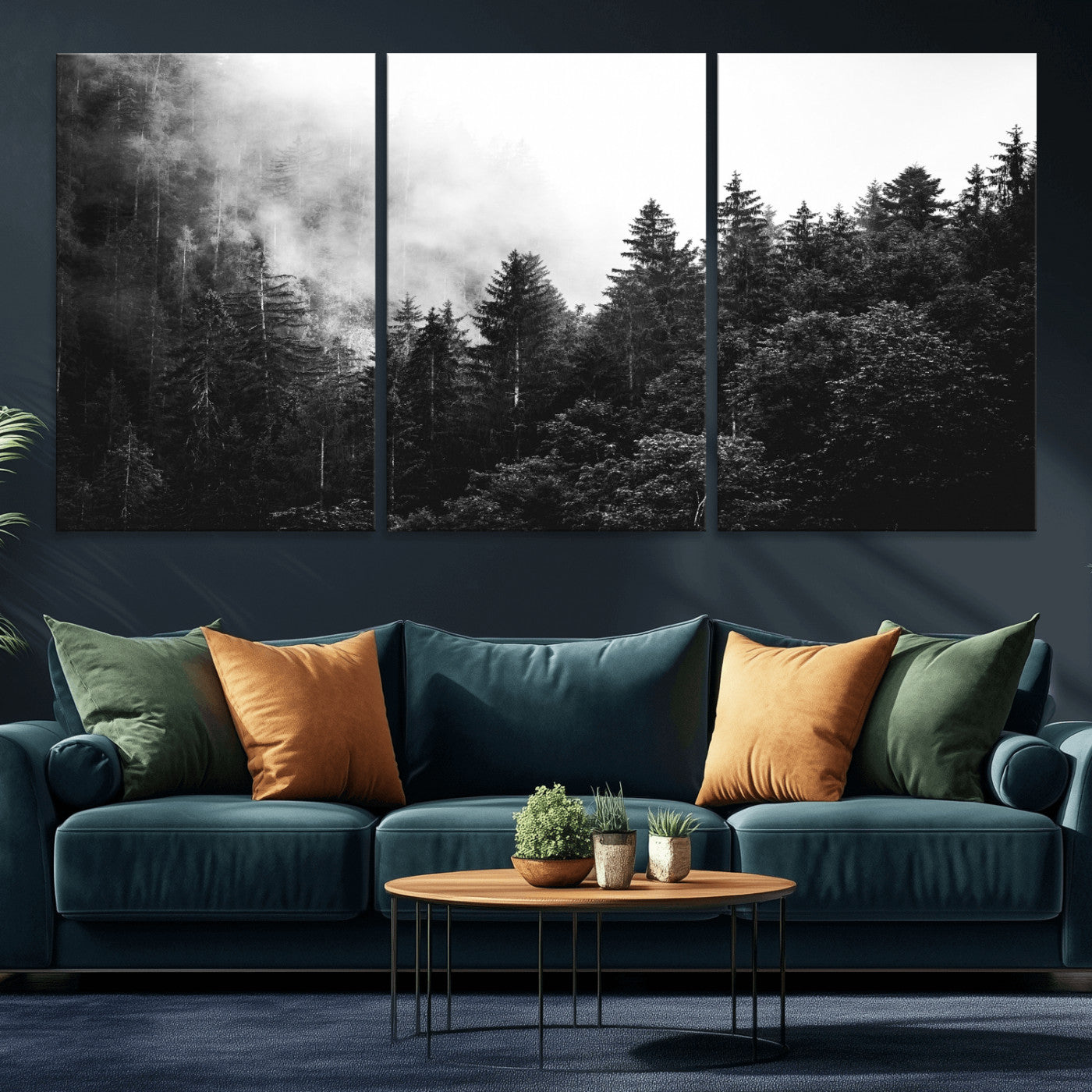 98764151-MGV-CV-36X24 - Black and White Forest Wall Art Canvas Print, Misty Pine Tree Landscape Photography, Framed Wall Art Ready to Hang