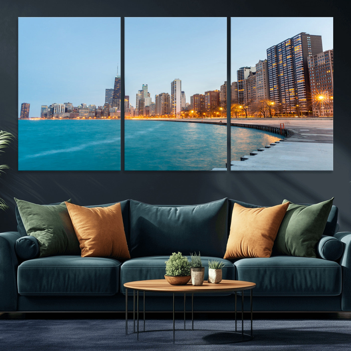 66780141-MGV-CV-36X24 - Chicago Wall Art Canvas Print, Chicago City Downtown Night Cityscape Print for Modern Urban Wall Decor