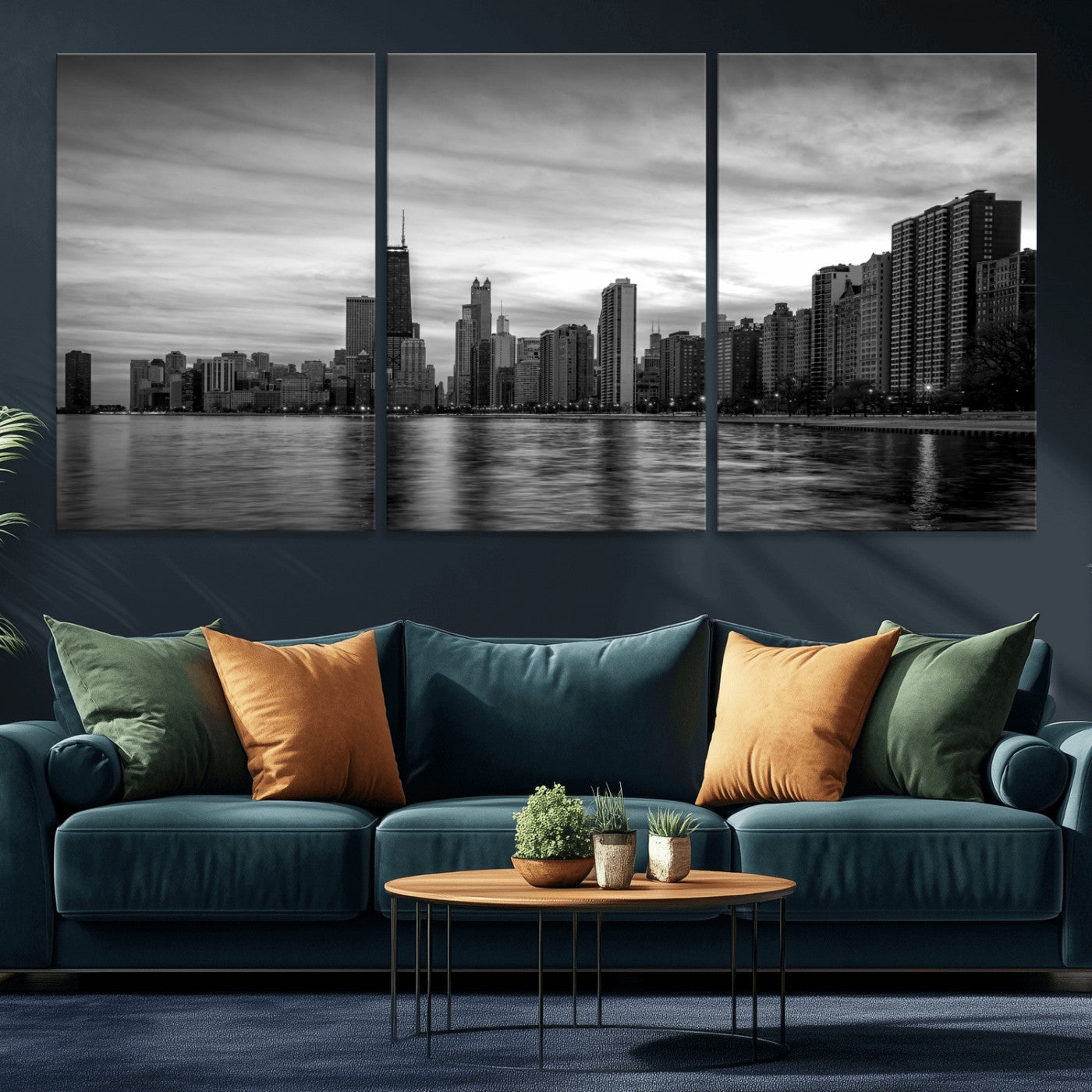 74552581-MGV-CV-36X24 - Chicago Wall Art Canvas Print, Chicago City Downtown Night Cityscape Print for Modern Urban Wall Decor