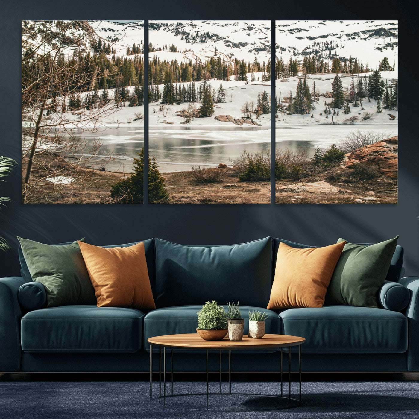 10336249-MGV-CV-36X24 - Snowy Mountain Landscape Wall Art Canvas Print, Alpine Pine Forest Winter Nature Wall Decor for Living Room and Office