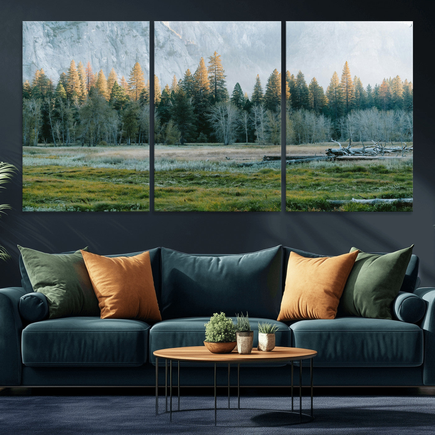 95548744-MGV-CV-36X24 - Forest Meadow Wall Art Canvas Print, Pine Tree Landscape Nature Artwork, Mountain Valley Scenic Photography, Calm Wilderness Wall Decor