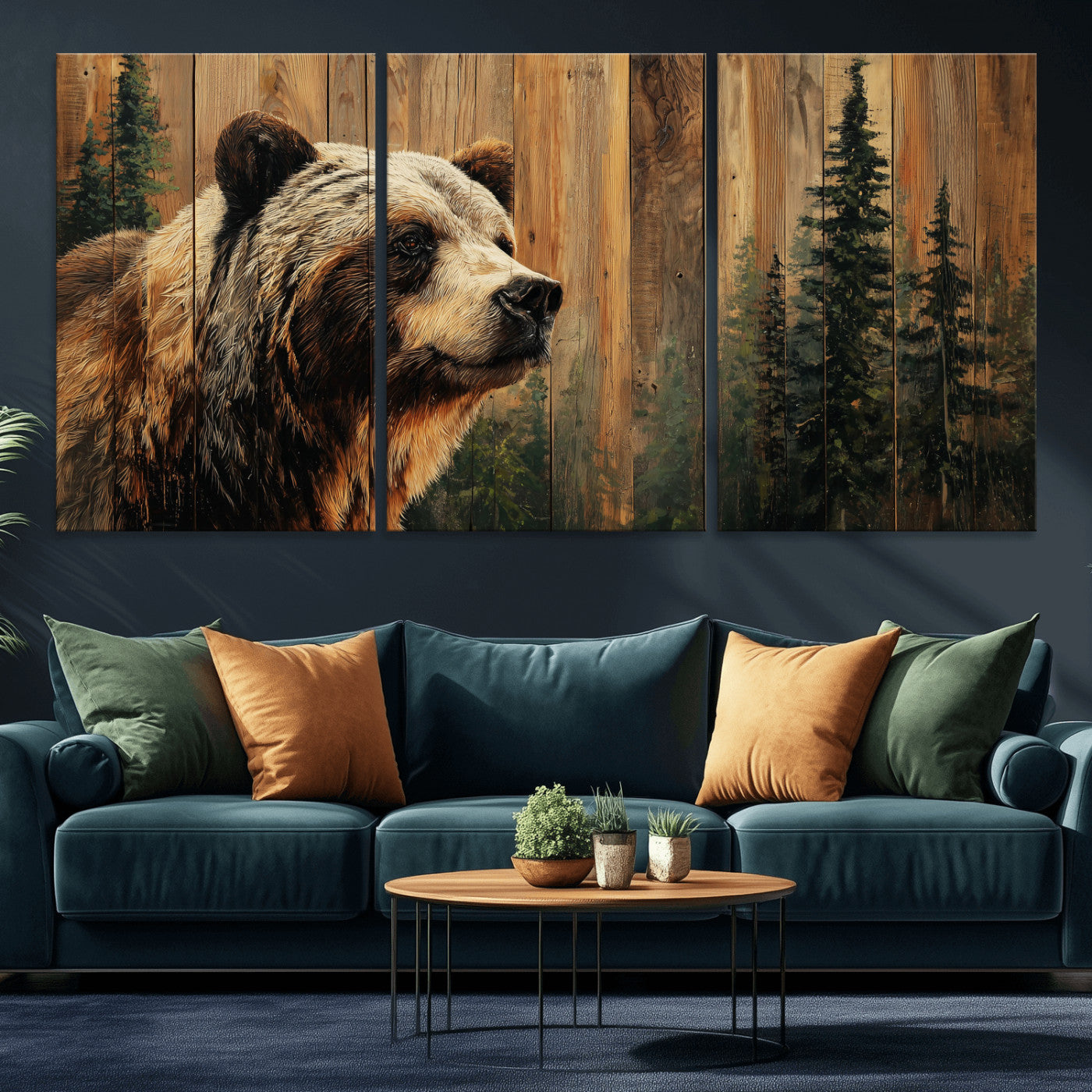 75645180-MGV-CV-36X24 - Grizzly Bear Wall Art Canvas Print, Rustic Wildlife Bear Artwork, Forest Animal Painting, Cabin Lodge Nature Wall Decor