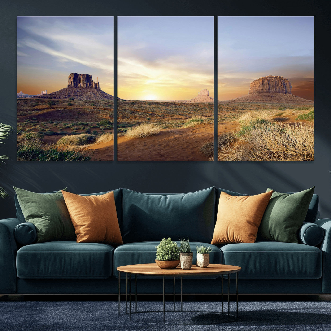 14901845-MGV-CV-36X24 - Monument Valley Desert Landscape Wall Art Canvas Print, Southwest Desert Rock Formation Canvas Print, Western Red Rock Panorama Art Printing