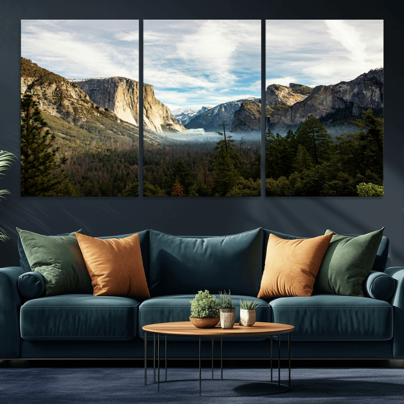 15089394-MGV-CV-36X24 - Yosemite Valley Mountain Landscape Wall Art Canvas Print, Granite Cliff Forest Valley Canvas Print, California National Park Scenic Art Printing