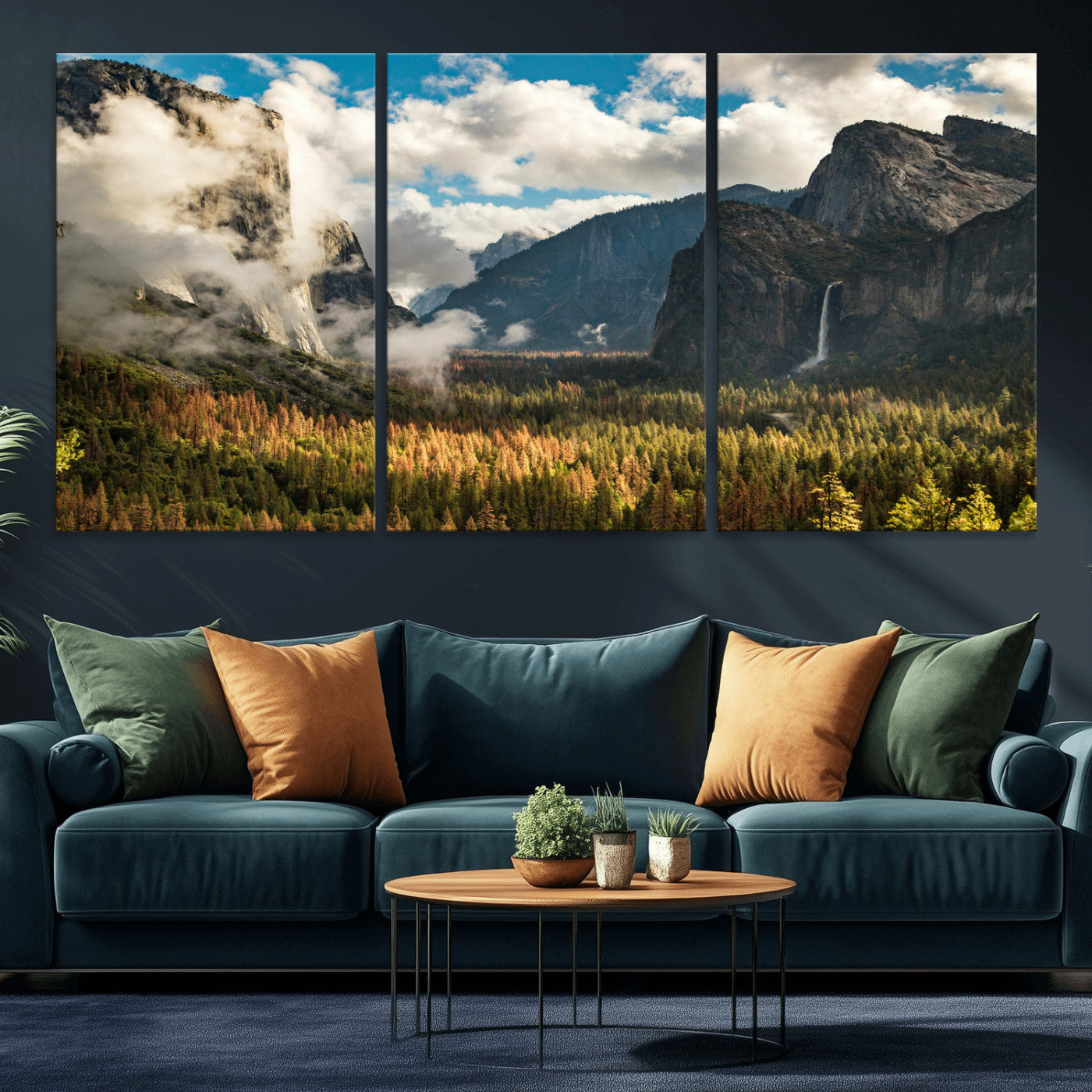 18271001-MGV-CV-36X24 - Yosemite Valley River Landscape Wall Art Canvas Print, Granite Cliffs Forest River Canvas Print, California National Park Moody Scenic Art Printi