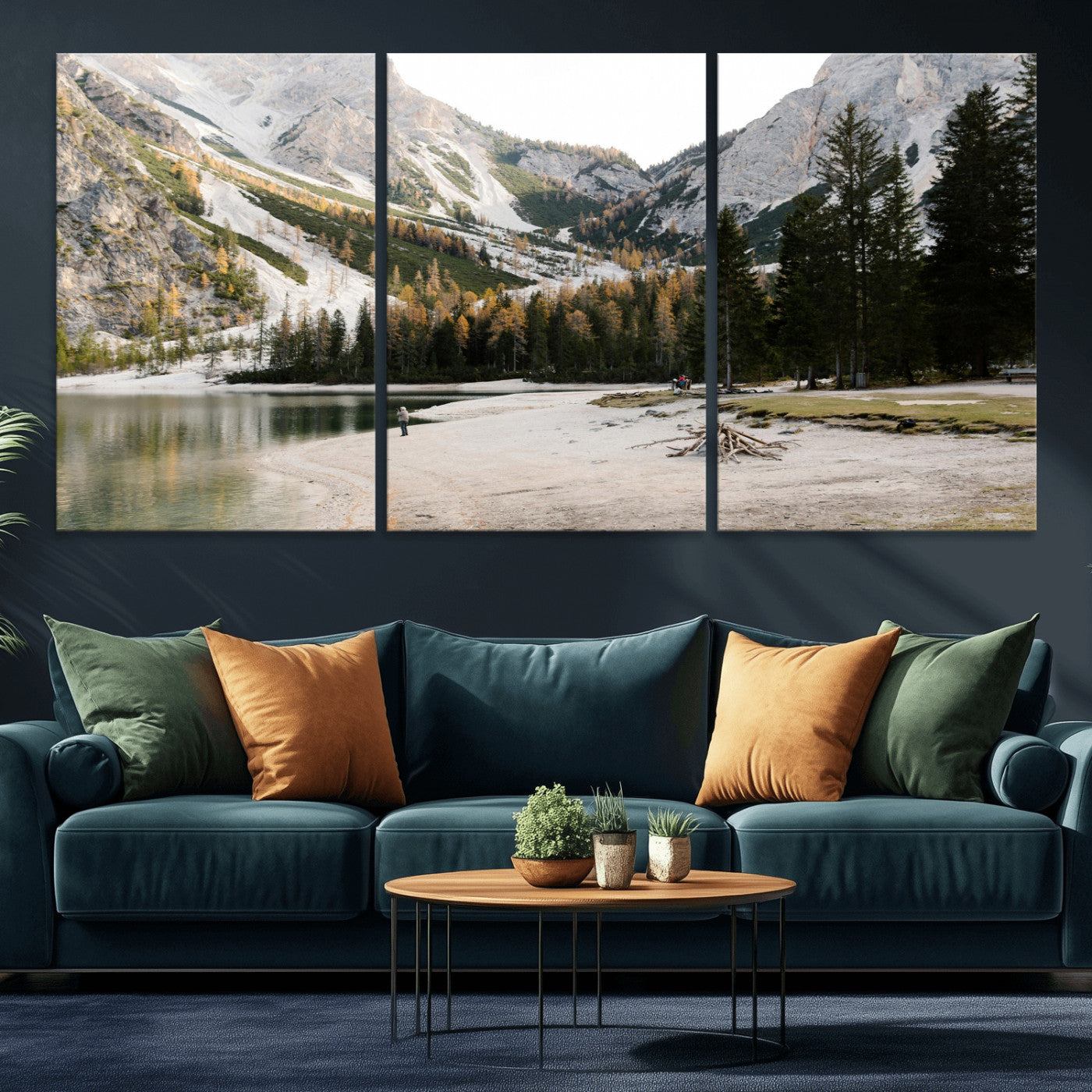 89246758-MGV-CV-36X24 - Lake Braies Alpine Landscape Wall Art Canvas Print, Dolomites Mountain Lake Forest Canvas Print, Italian Alps Scenic Nature Art Printing