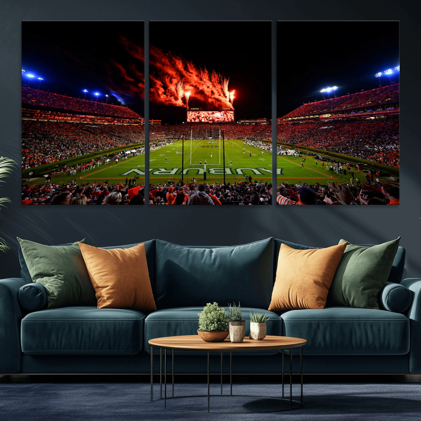 81918884-MGV-CV-36X24 - Auburn Stadium Wall Art Canvas Print, College Football Night Game Crowd, Jordan Hare Stadium Artwork